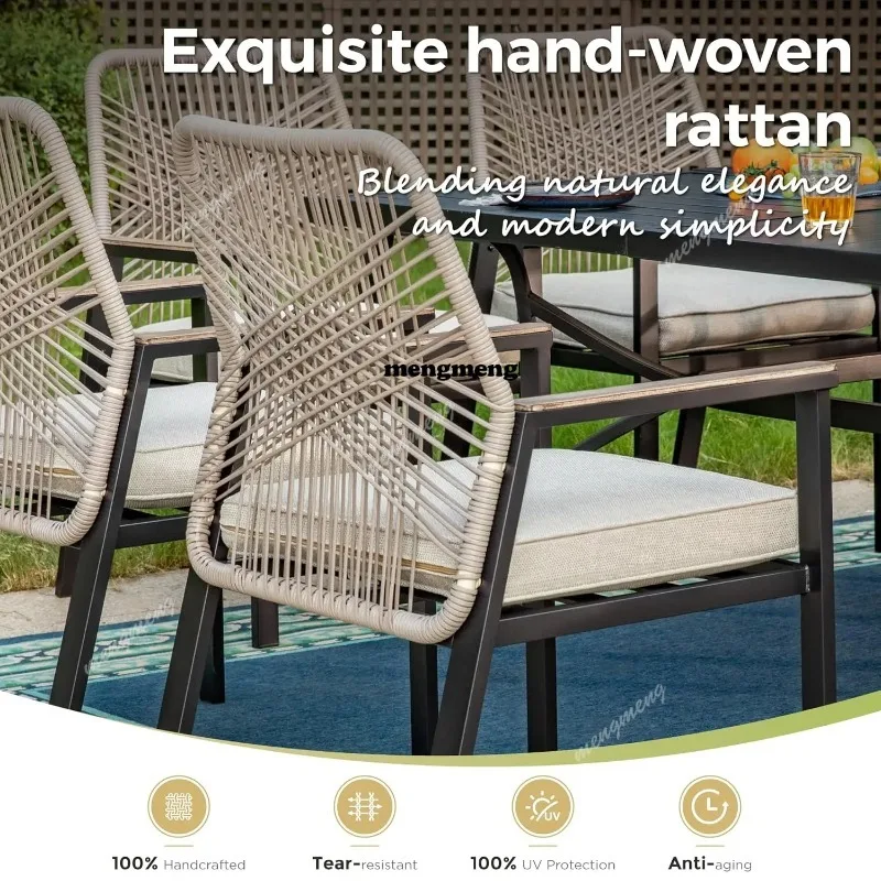 5 Pieces Round Outdoor Dining Set for 4, Patio Dining Set Wicker Rattan Chairs with Soft Cushion and 42