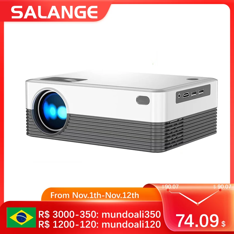 Salange P35 Mini Projector 4k Supported Android 10 Home Theater LCD Screen Video Beamer 1080P Supported USB Movie Projetor Home