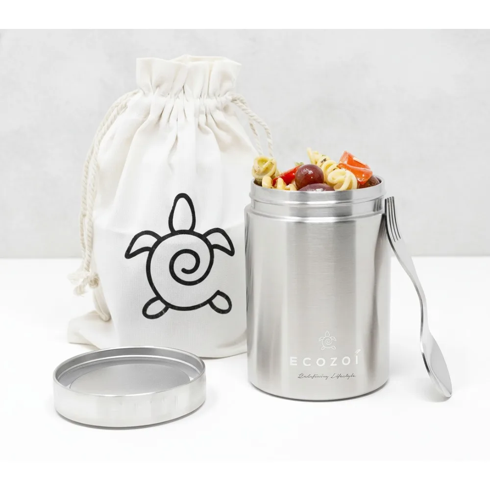 

Изолированный ланч-бокс из нержавеющей стали, вакуумная банка для еды на 17 унций с пакетом из Spork и хлопка, экологически чистая