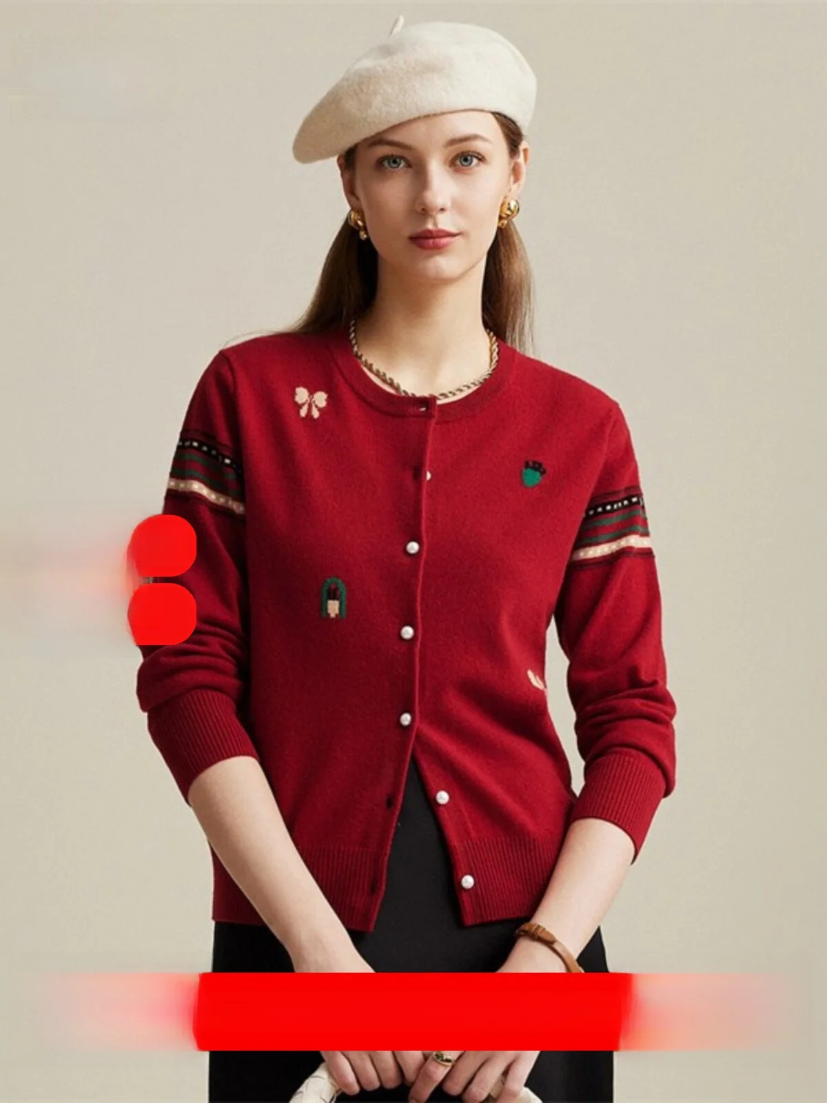 

MaoWool 00% Pure New Wool Long Sve round Ne Knitted Cardigan Women's Ele Autumn Winter Floral Pattern Embroidery Ou...