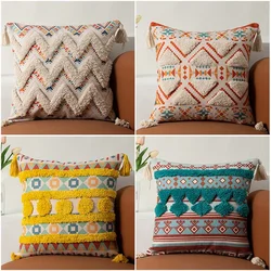 Boho Cushion cover 45x45 Canvas Tufted Home Decor Pillowcase Tassel Embroidered Cushion Covers Fundas De Cojines Household