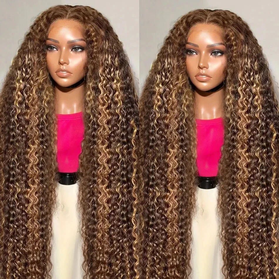 Curly 4/27 Highlight Ombre Glueless Wigs Human Hair Ready To Wear Deep Wave Preplucked 7x5 Lace Closure Human Hair Wig Brazilian