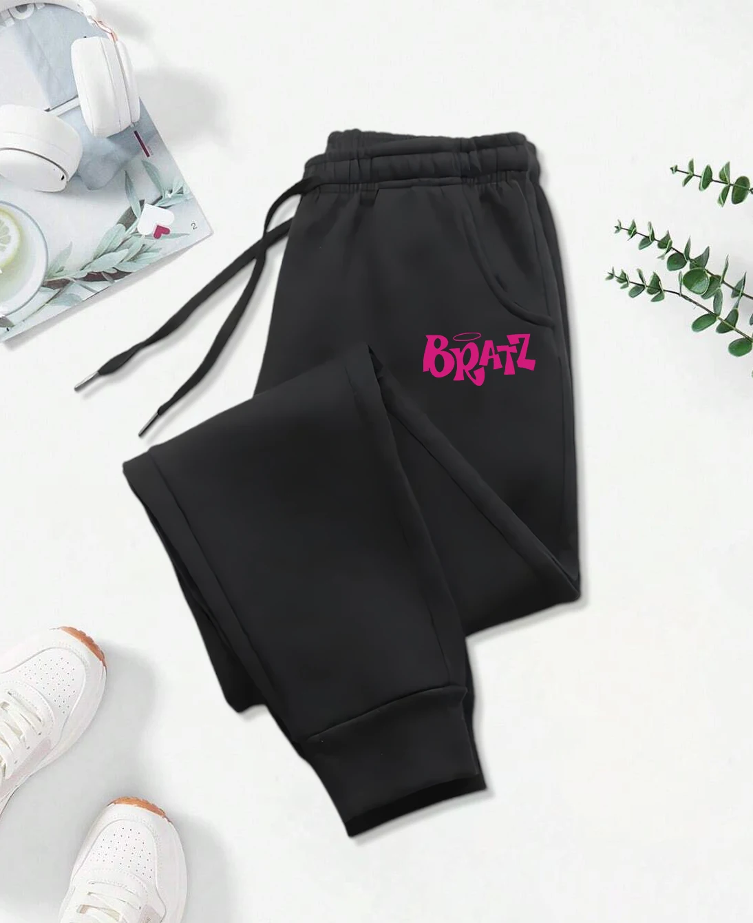 Pink Bratz Letter Print Printing Women'S Jogger Casual Basic Pants Versatile Pocket Fashion Trendy Street Sweatpants Female