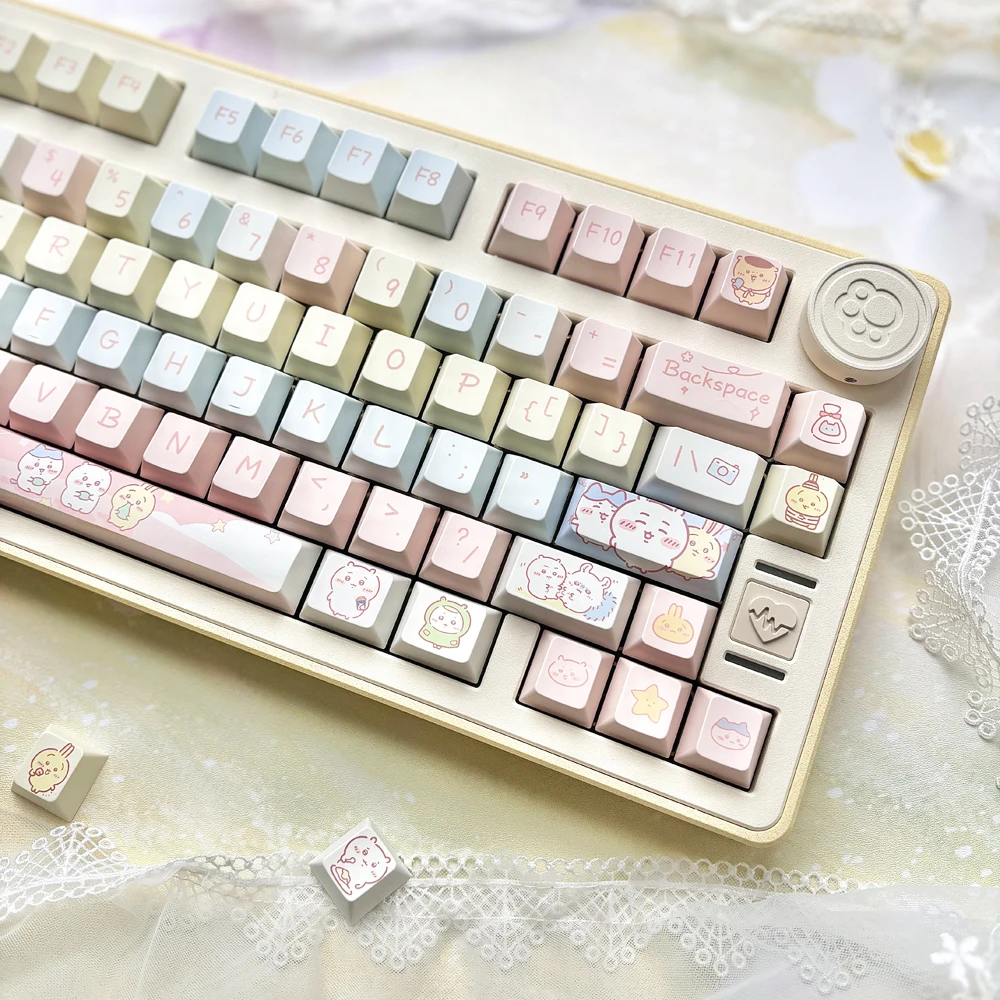 Chiikawas Cherry Profile PBT para teclado de juego mecánico personalizado, 95 teclas/juego, sublimación de tinte, regalo para niña