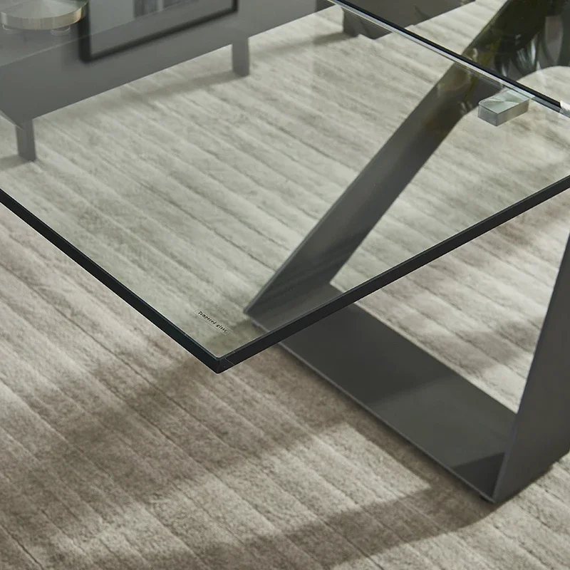 Koto modern Italian design dining room extending table tempered glass dining table metal steel base legs 6 8 10 12 seater