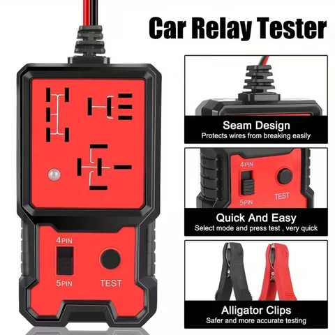 Compact 12V Automotive Relay Tester with Battery Clamp - Easy-To-Use 4-Pin and 5-Pin Relay Tester with Clear Terminal Display, Spdt Switch and Copper Contacts, Hard-Wired/Battery-Powered (Battery Not Included), Suitable for Electrical Systems of Cars, Trucks, and Rvs - Professional and DIY Use
