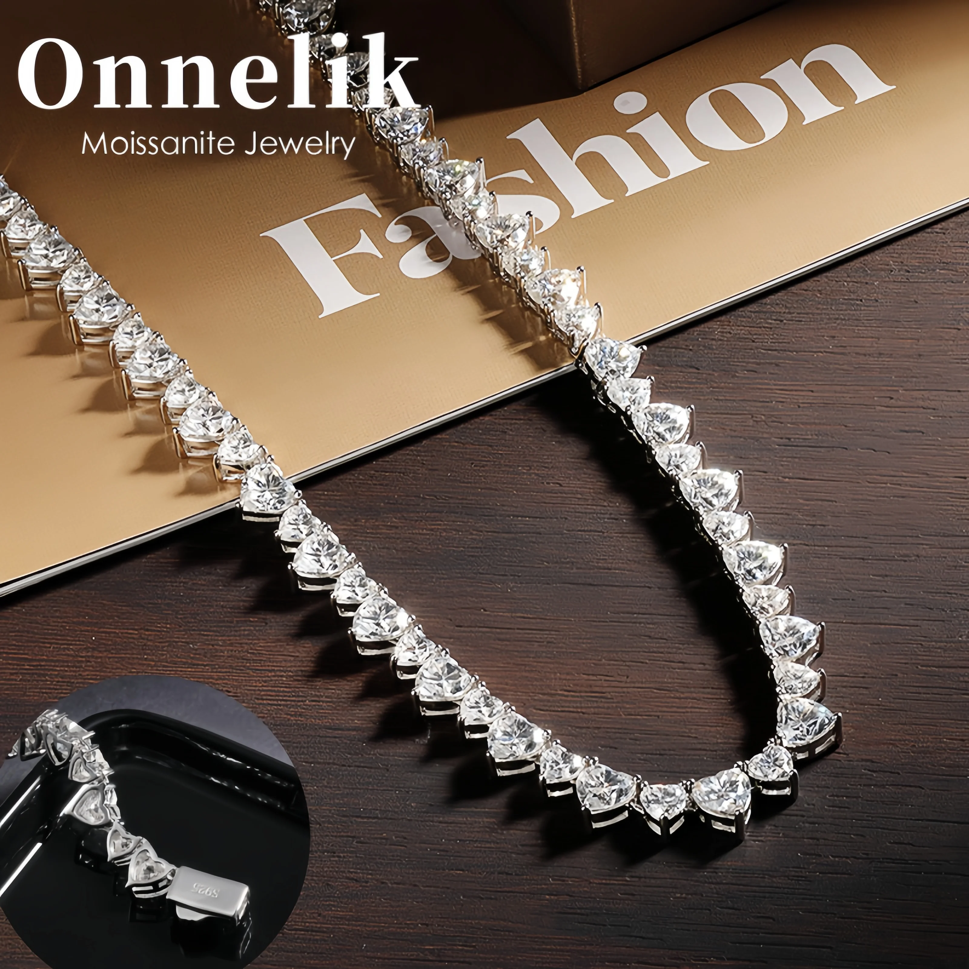 

Onnelik сердце огранки муассанит теннисное ожерелье S925 стерлингового серебра для женщин свадьба день рождения вечерние ожерелья ювелирные изделия подарки