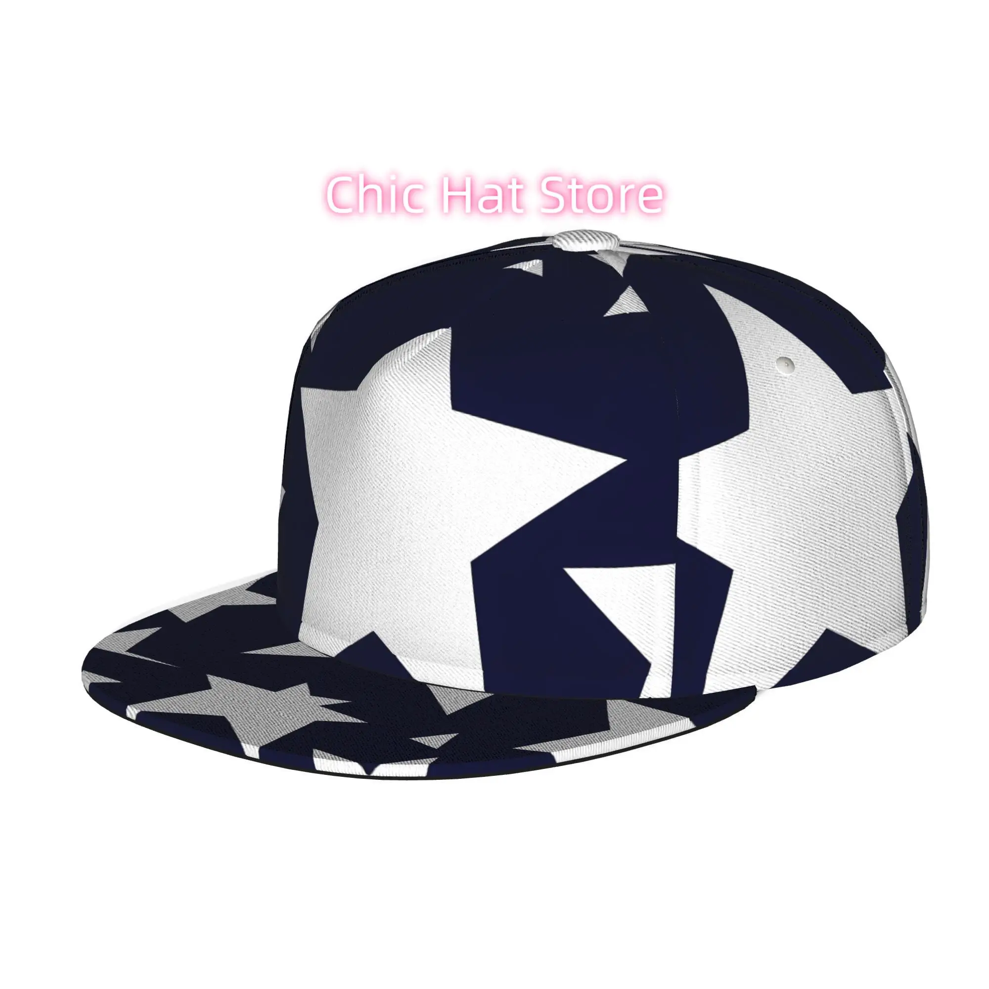 White Stars on Blue Background, Men Women Unisex Flat Brim Baseball Cap, Hip Hop Streetwear Snapback Trucker Hat for Skateboardi