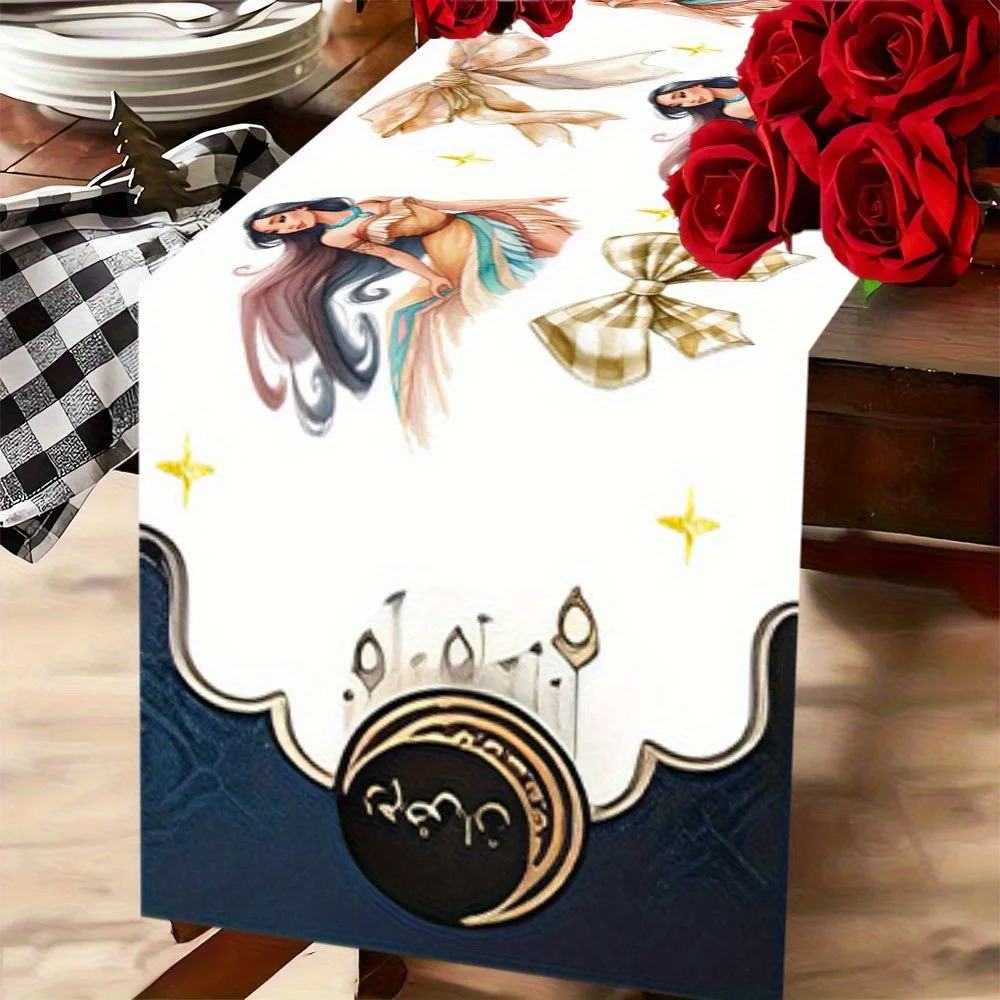 

1 Piece Disney Pocahontas Easter Bunny Table Runner - Colorful Bunny Plaid Pattern, Cartoon Design - Suitable for Weddings, Parties, Indoor/Outdoor Dining