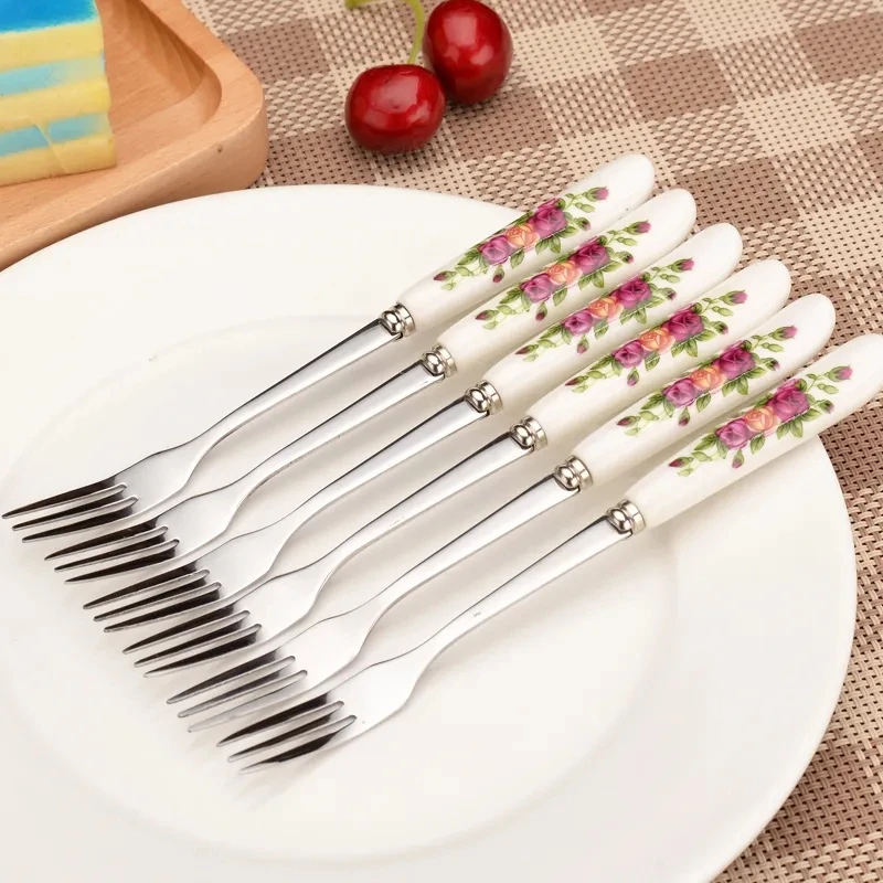 Stainless Steel Bone Fork, China Fruit Fork, Cake Dessert Fork, Fashion Tableware, 15mm, 6Pcs