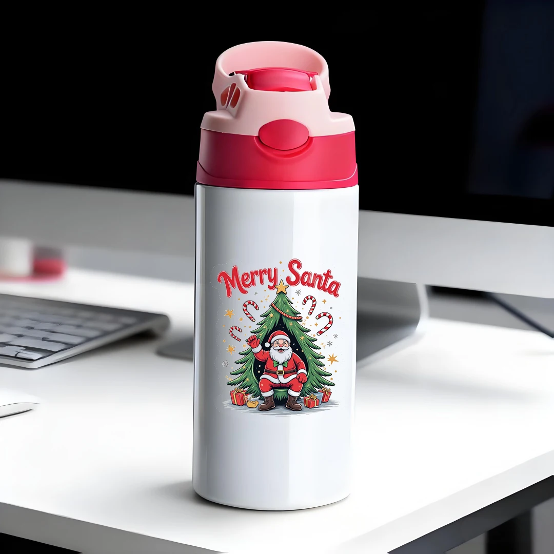 

304 stainless steel thermal cup + cartoon Santa Claus straw cup kids water bottle must-have Christmas gift