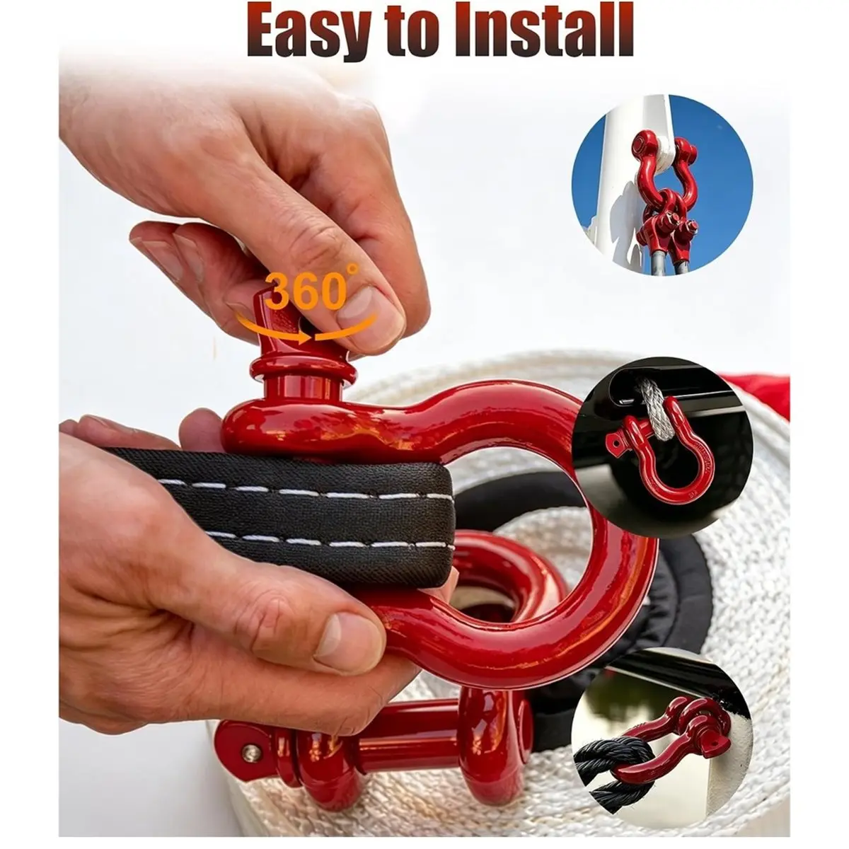 4 Pack Red D Ring Recovery Shackles 1/2