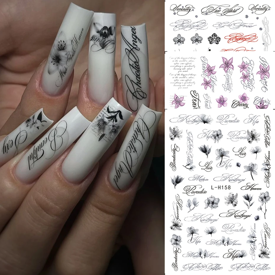2/3 pcs Punk Style English Letters Nail Stickers Gothic Artistic Lettering Nail Charms Y2K Metallic Retro Letters Nail Decor