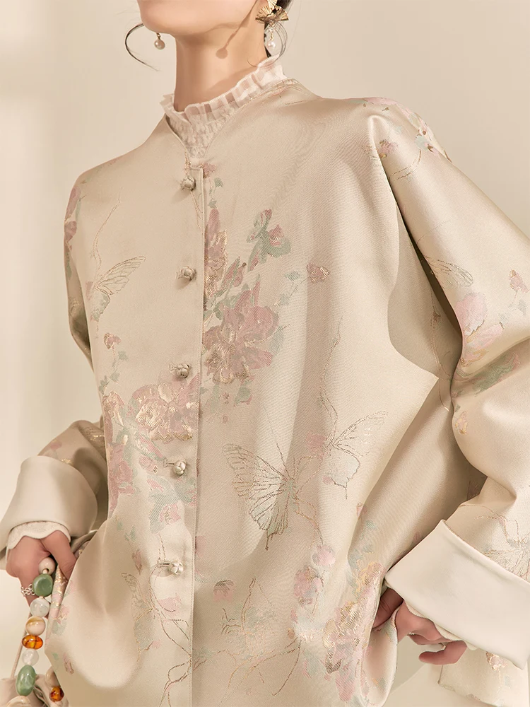 

Новый китайский женский кардиган свободного кроя с объемной вышивкой, цветочным принтом в флорентийском стиле, длинными рукавами и круглым вырезом