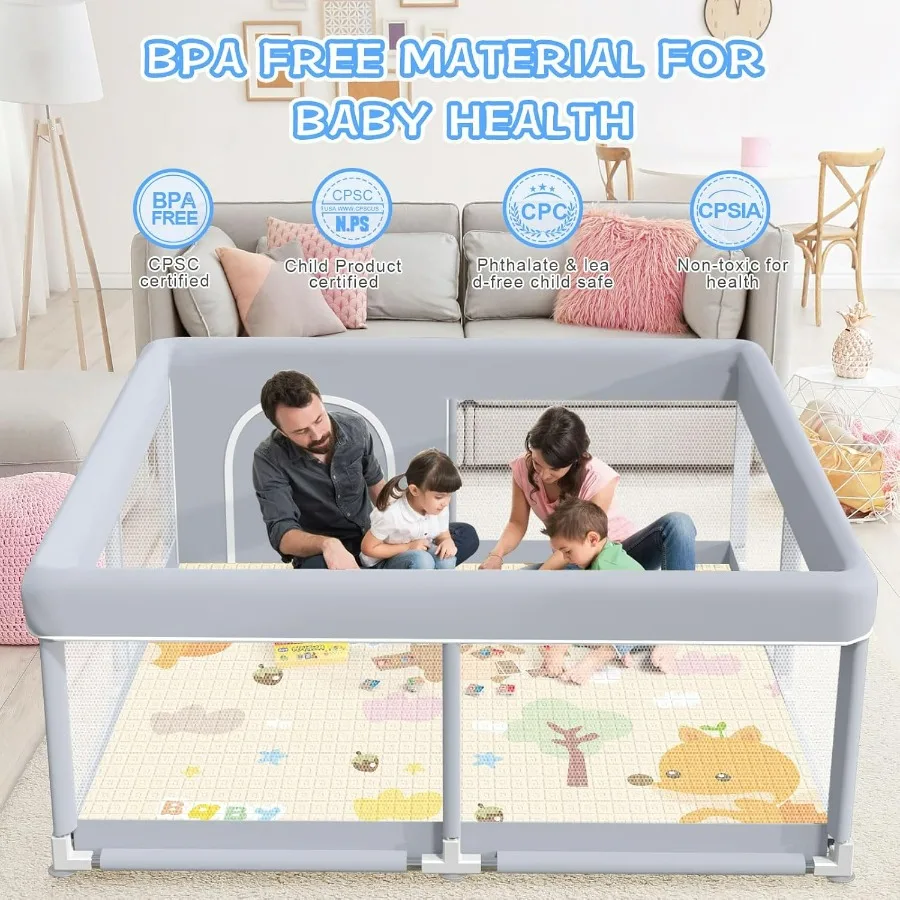Baby Playpen with Mat 50x50 Inch Play Pen Playpen for Babies and Toddlers Baby Playard for Indoor Outdoor Active Center Game Fe