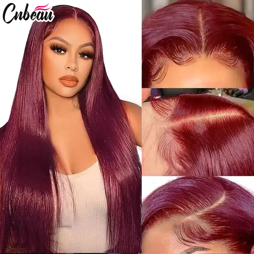 13x4 Hd Transparent Lace Front Wigs Human Hair For Black Women Straight Remy Human Hair 99j Burgundy Brazilian Lace Frontal Wigs