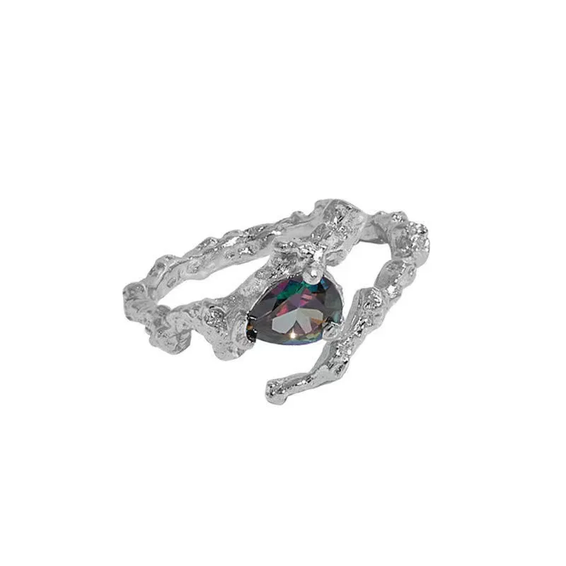 3 Stück/Set, unregelmäßiges Ring-Set in Silberfarbe mit Kristallen, Vintage-Zirkon-Edelstein, offener Ring für Damen, modischer Party-Schmuck, Accessoires. – Detail 5