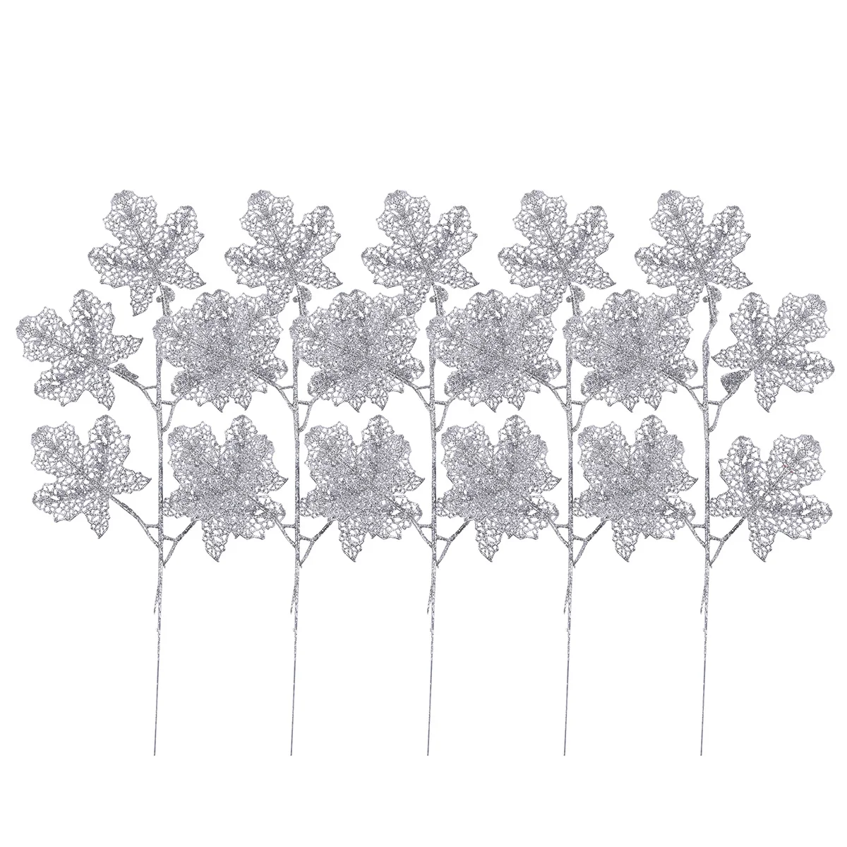 

5pcs Christmas Decorations Artificial Leaves Hollow Flash Powder Design For Home Wedding Party Plastic Fake Leaves Xmas
