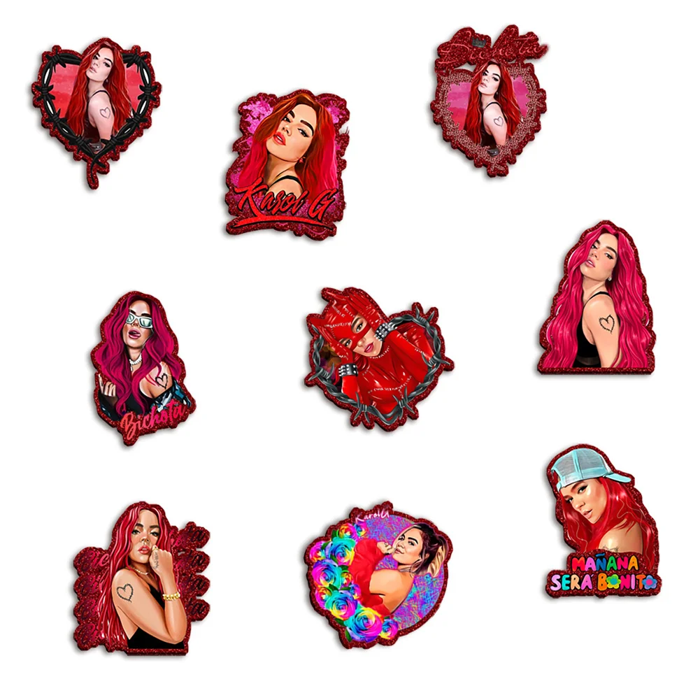 5pcs Famous Singers Karol Chunky Color Glitter Acrylic Flatback for Badge Hair Bow Keychain Reel Clip Decoration