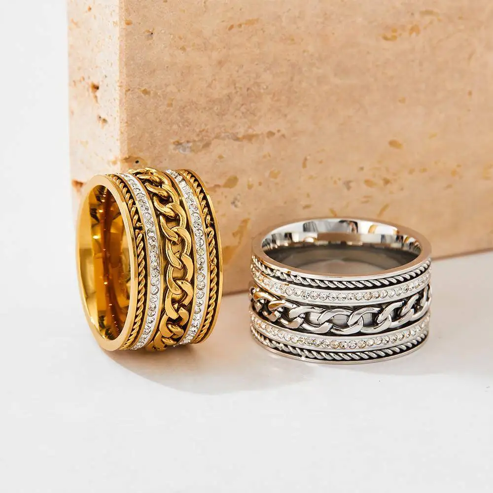 

New Wide Face Exaggerated Multi-Layer Twisted Finger Ring for Women Non-Fading Chain Couple Ring Jewelry Accessories