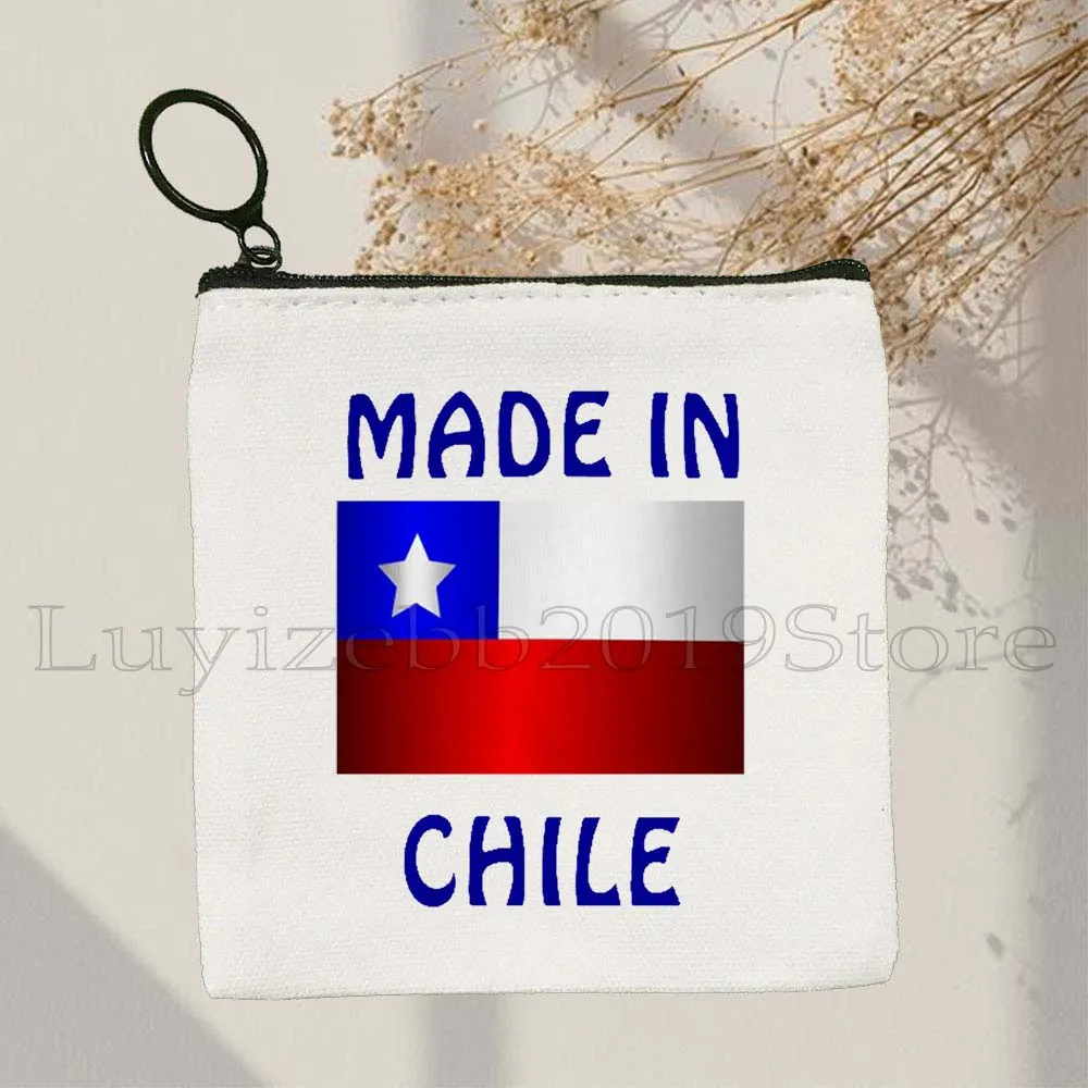 Gothic Chile Flag Map Coat of Arms Chilene Cute Gifts Santiago Chili Chilean Canvas Coin Purse Key Case Bag Wallet Zipper Pouch