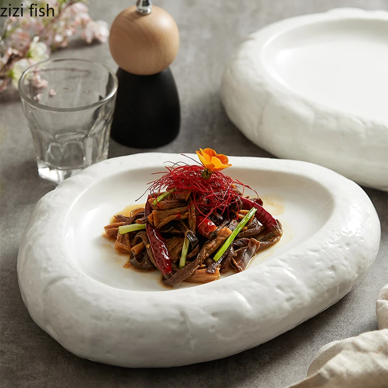 

Креативная керамическая тарелка неправильной формы для пасты, стейка, блюдо для приготовления пищи, ресторанная однотонная посуда, тарелка для суши, блюдо для закусок, десертов