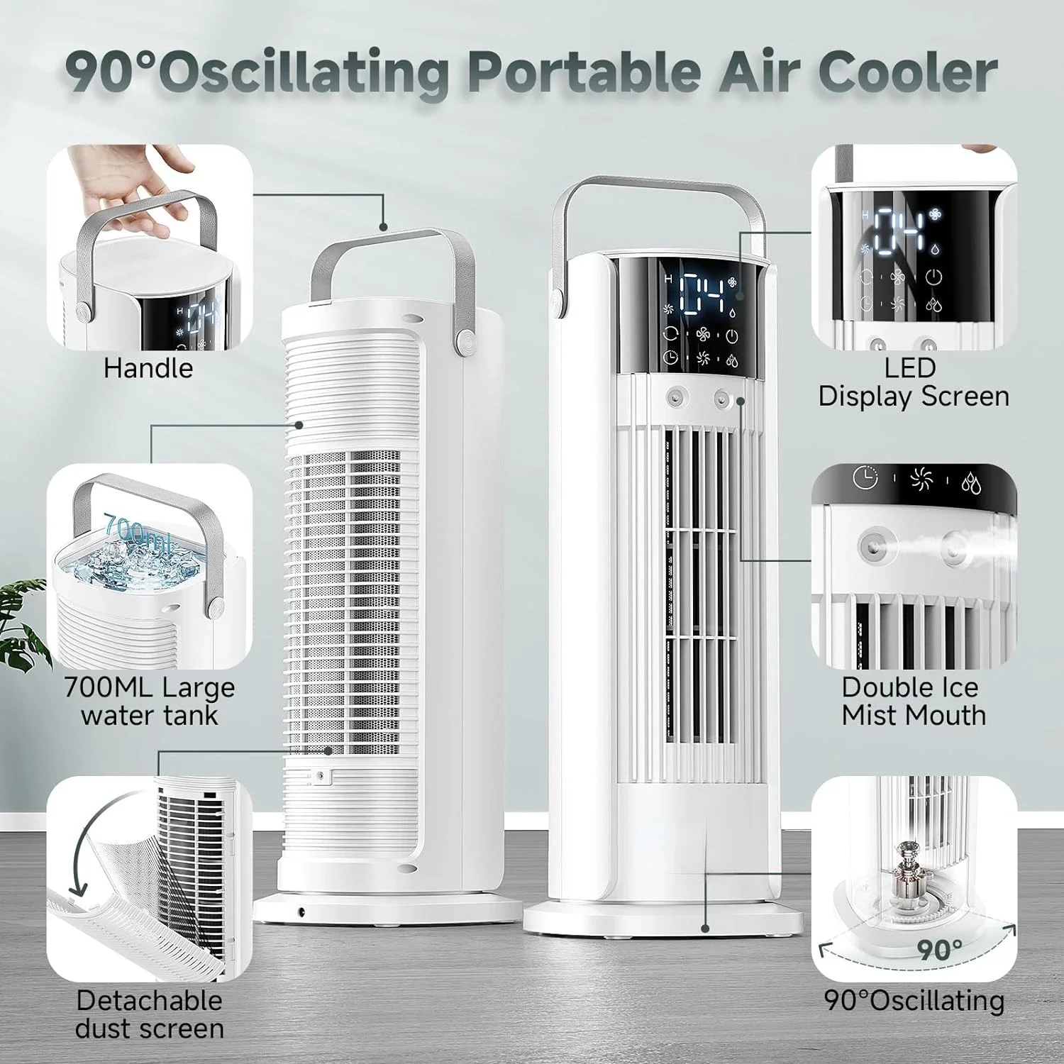 Ventilador ower para el hogar, dormitorio, sala de estar, uso de oficina, unidad de aire acondicionado portátil silenciosa y eficiente de energía, Color blanco