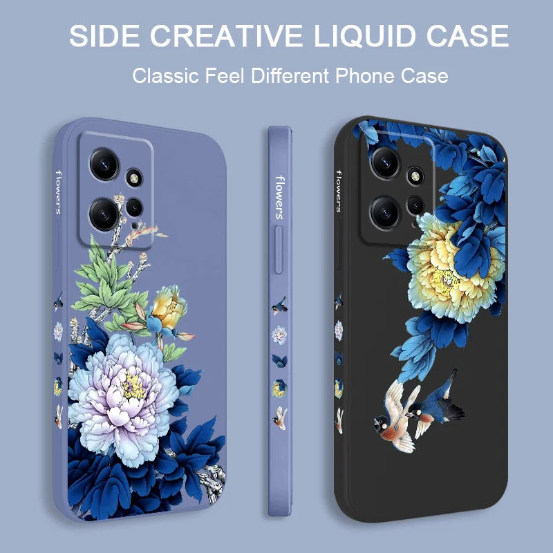 Blue Blossom Phone Case For Xiaomi Redmi Note 13 12 12S 11 11S 10 10S 9 9S Pro Plus 4G 5G Liquid Silicone Cover