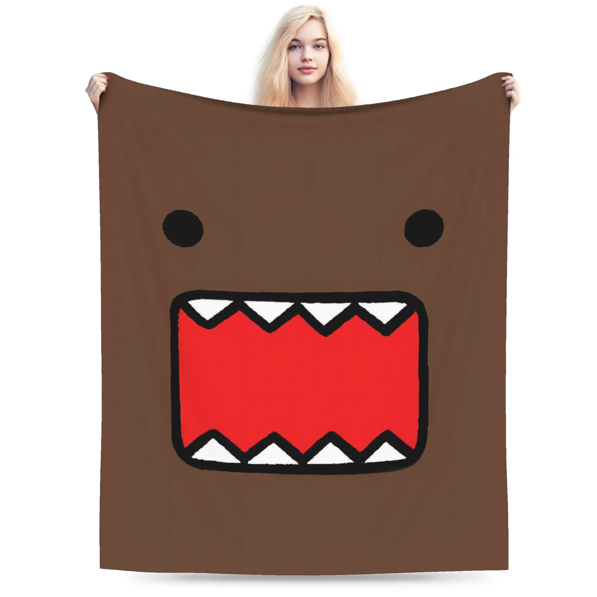 Divertida manta de dibujos animados Domo Kun, ropa de cama de franela para acampar, para sofá, silla, diseño suave, colcha de calidad, Idea de regalo