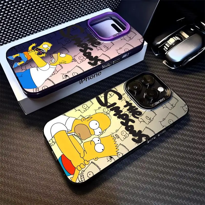 Colored Silver Case for Apple iPhone 11 13 15 Pro Max 12 14  XR X XS Shockproof Protective Phone Cover The Simpsons Family Shell