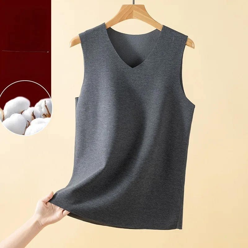 Men's V-Neck Thermal Vest, Seamless Double-Sided Velvet Base Layer for Winter Layering & Warm Under Shirt