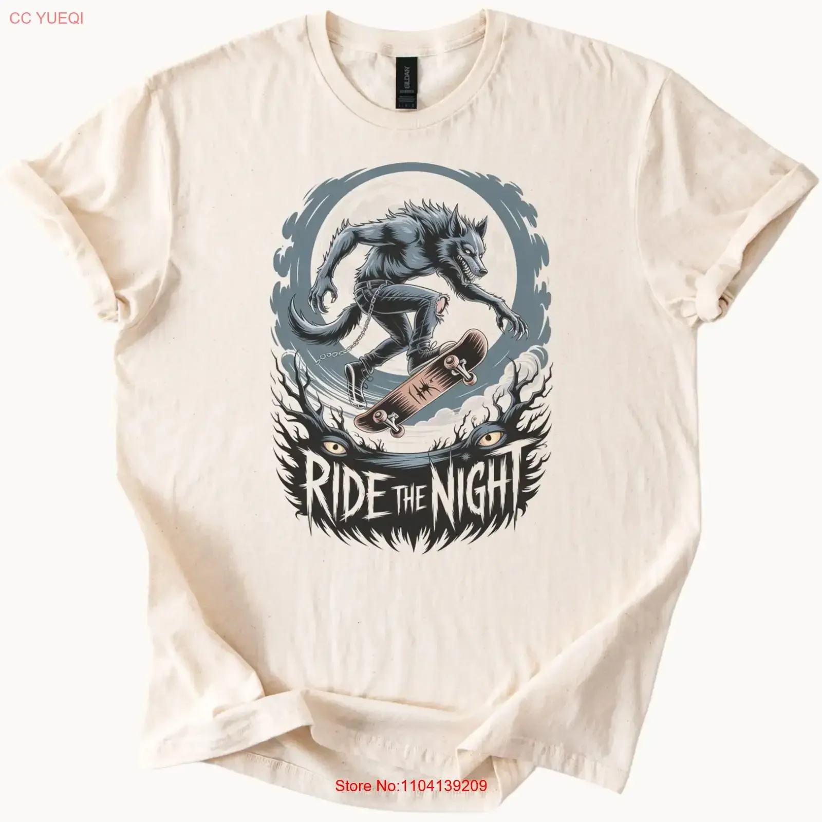 Werewolf Skateboard T Shirt Ride the Night Monster Skate vintage Washed Soft streetwear Breathable Casual Comfortable Stylish