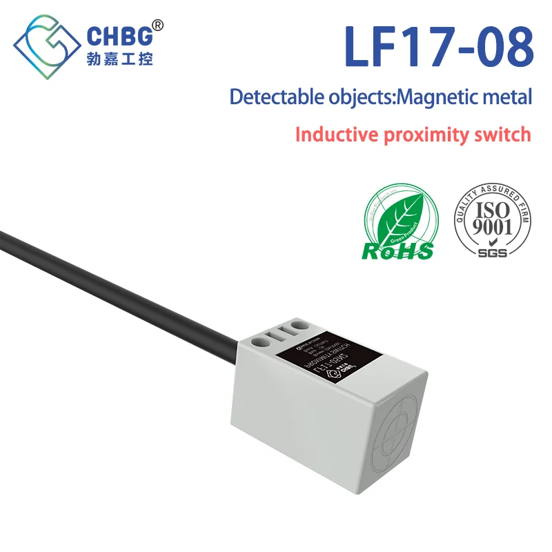 CHBG LF17 Square Proximity Sensor NPN PNP DC AC 10-30VDC IP67 Sensing Distance 8mm Magnetic Metal Induction Switch with 2m Cable