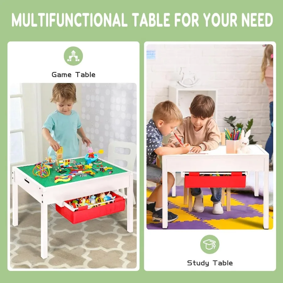 طاولة أنشطة 2 في 1 مع أدراج تخزين، طاولة لعب خشبية تتميز بكتل قابلة للفصل وسطح طاولة السبورة I