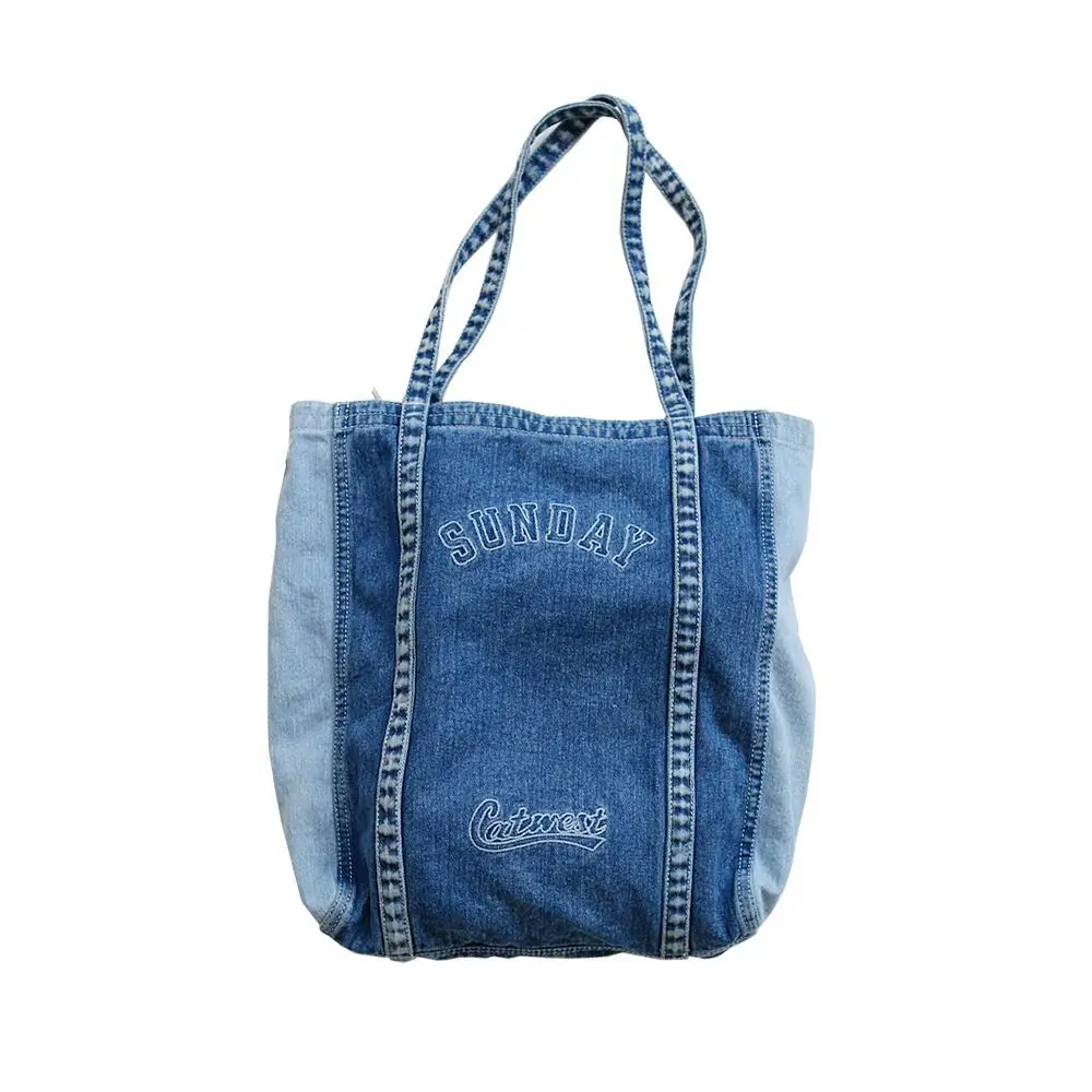 Women Letter Embroidery Jeans Bag Large Capacity Reusable Shopping Bag High Quality Casual Handbag Korean Harajuku Shoulder Bag