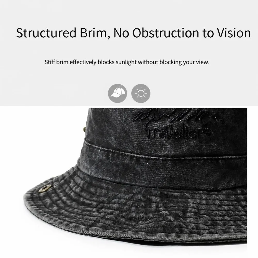 Fashion Outdoor Hiking Washed Denim Hat Sun Protection Solid Color Sunshade Basin Hat Large Brimmed Hat Hiking