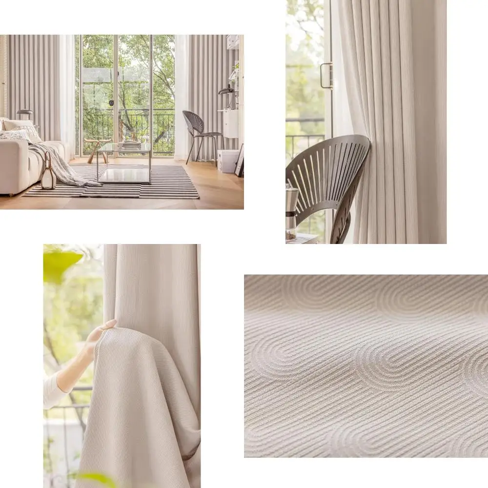 Gorden Blackout Ruang Tamu Warna Solid Chenille Jacquard Beige, 52x54 Inci, 2 Panel, Privasi & Penahan Cahaya