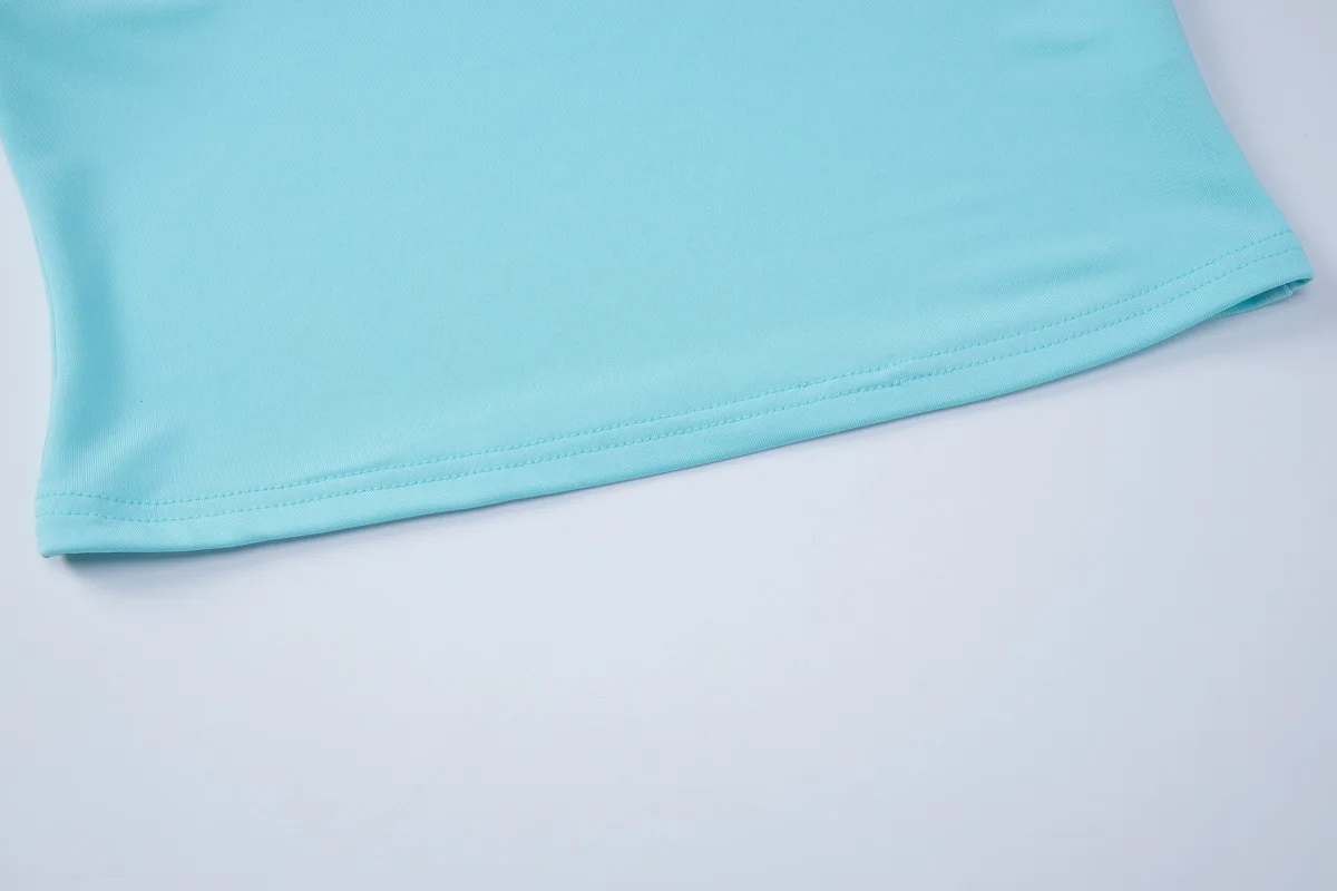 Mintgrünes U-Ausschnitt-Top mit Krawatte und Midi-Rock-Set, Dehnbares Figurbetontes Crop-Top mit Gedrehtem Unregelmäßigem Rock, Zweiteiliges Outfit – Detail 14