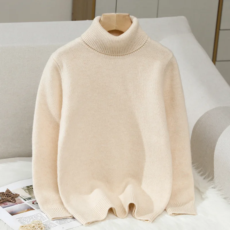 boys Sweater Winter Childrens 100% wool Thickened warm clothing pullover Sweater Solid color high neck cashmere bottom Sweater