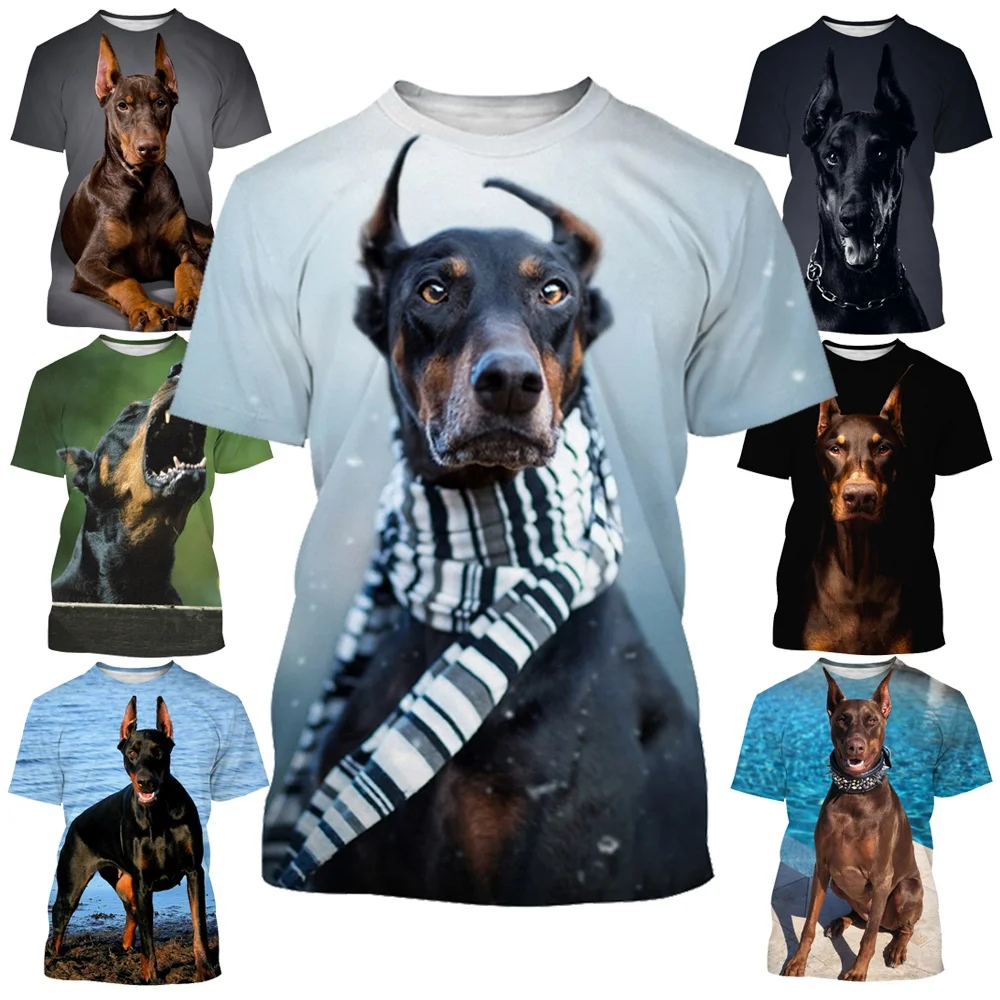 Nowa moda Doberman męskie damskie koszulki z nadrukiem 3D na co dzień z krótkim rękawem