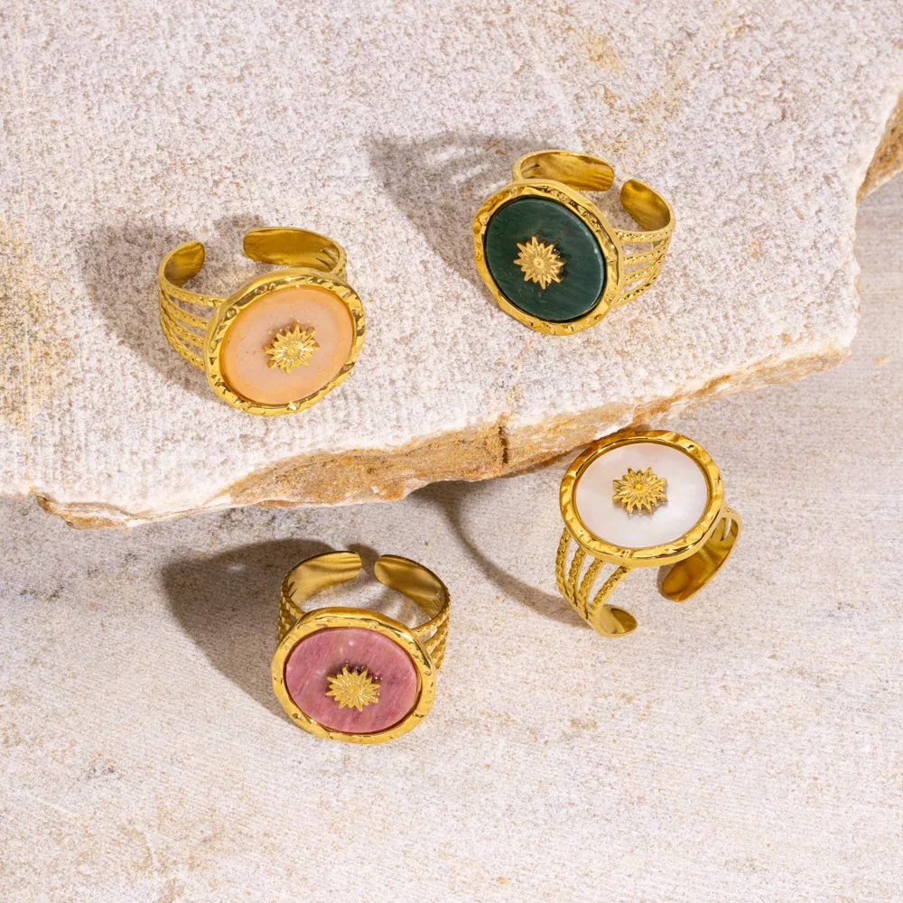 V. Винтажный звездный элемент из нержавеющей стали, красочный корпус из натурального камня, широкое открытое кольцо, сделай сам, изготовление ювелирных изделий, оптовая продажа