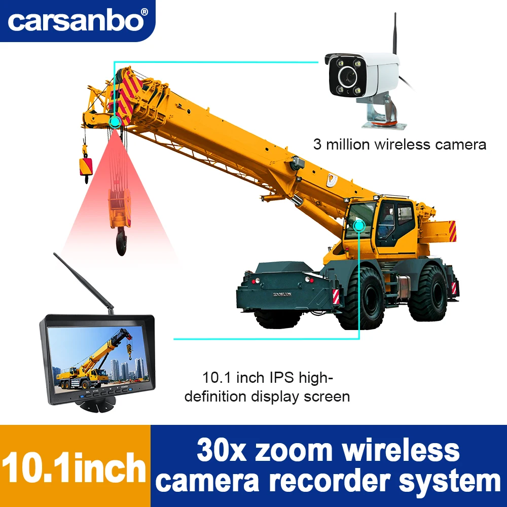 

Беспроводная система видеонаблюдения Carsanbo для кранов, автобусов и домов на колесах, 10.2 дюйма, 30-кратный зум, ночное видение, водонепроницаемая, с функцией циклической записи