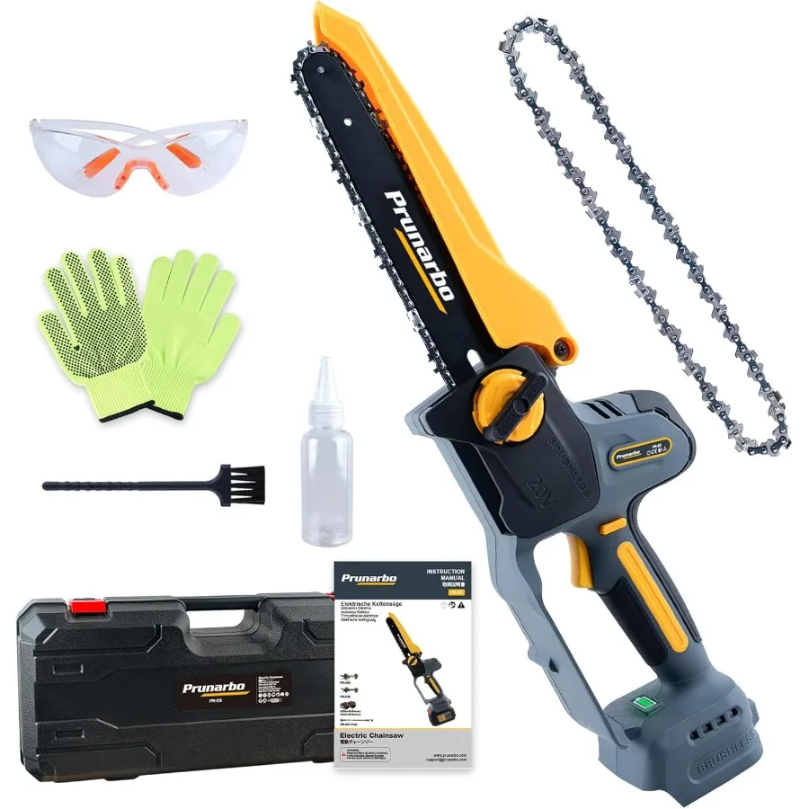 8 Inch Cordless Hand-held Electric Chain Saw with Auto Oiler for Efficient Tree Trimming and Wood Cutting Compatible with  18V