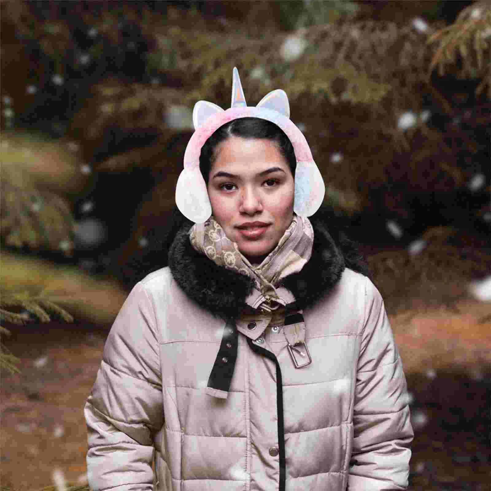 Penutup kepala Unicorn Earmuff, tutup hangat warna-warni untuk perempuan