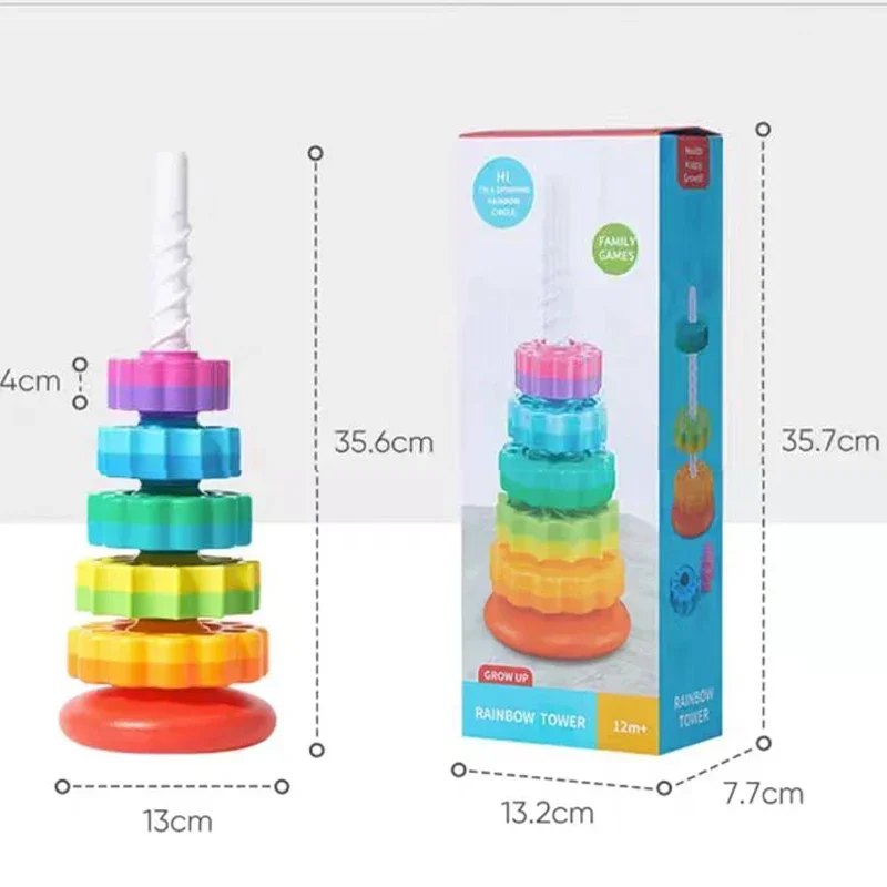 New Toddler Rotating Rainbow Tower Spinning Stacking Pyramid Tower Cup Montessori Educational Puzzle Sensory Baby Kid Toys Gift