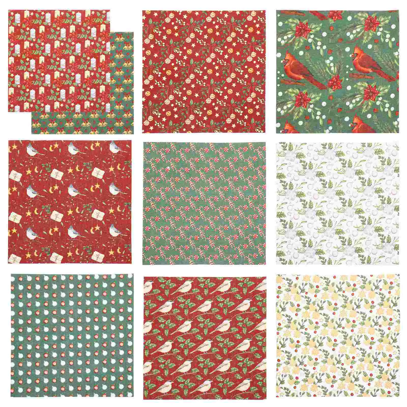 

10 Sheets Christmas Bells Patchwork Fabric Squares Fat Quarters Bundles Fabrics Sewing Cloth Group Craft Quilting