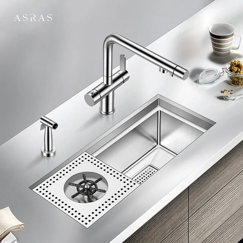 ASRAS Cup Washer Bar Counter kitchen Sink 304 Stainless Steel 4mm Thickness Embed Handmade Brushed For Milk Tea Cafe Shop