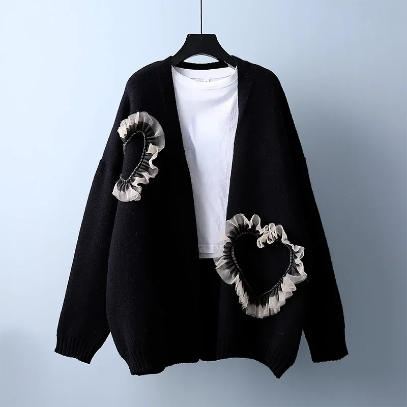 Nomikuma Causal Knitted Cardigan Chic Korean Lace Love Heart Sweater Coat 2023 Autumn Winter Women Top Knitwear 6X274