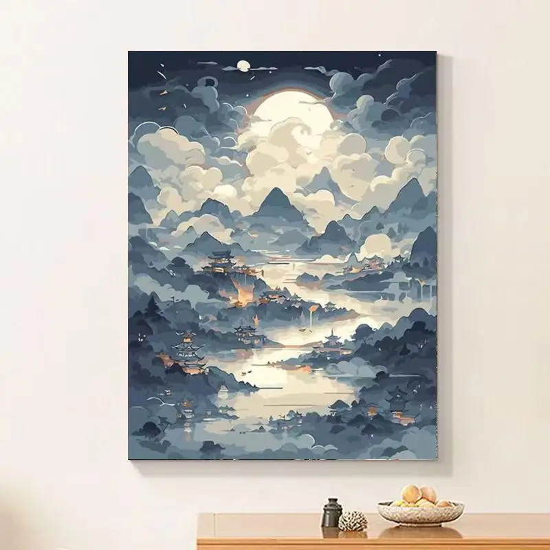 

DIY Paint By Numbers Ancient Chinese and Ink Style Digital Oil Paint for Adults and Kids Beautiful Landscape Art Home Decor