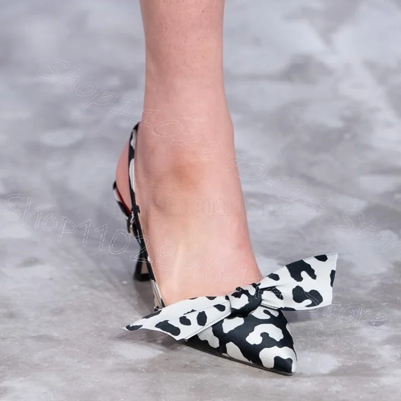 

Dairy Cow Print Bow Knot Pointed Toe Pumps Buckle Strap Women Shoes Thin High Heels Party Feast Runway 2026 Zapatos Para Mujere